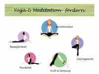 Yoga u Meditation befördern Gelassenheit Flexibilität Gleichgewicht Kraft Dehnung Beweglichkeitund Klarheit